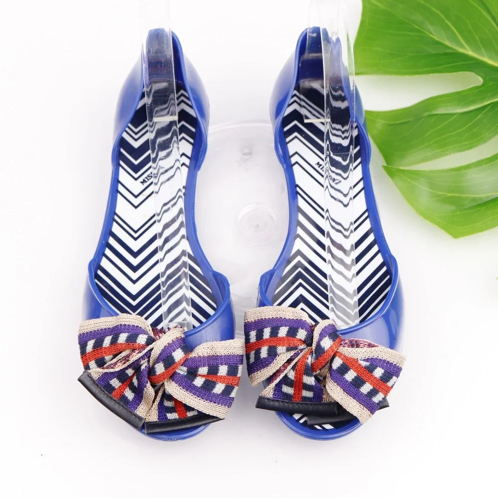 Missoni Shoes Womens Jelly Flats Size 7 Blue Plastic Bow Chevron Italy Open Toe